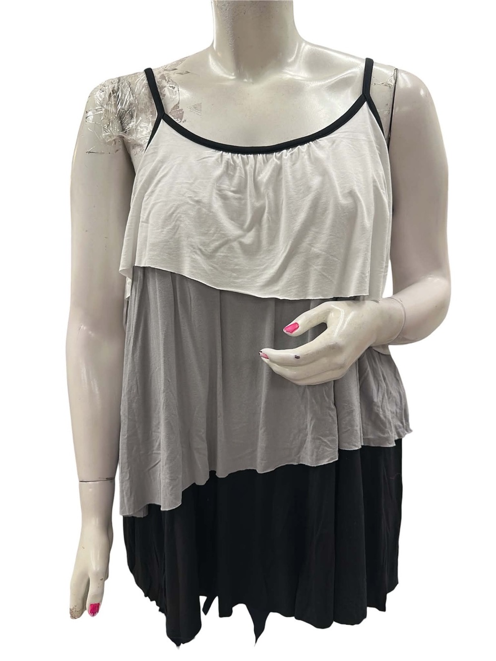 Ae Sport Layered Spaghetti-Strap Chemise in White, Gray & Black Size 3X